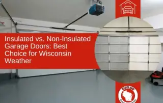 A garage interior with a closed door is shown, featuring text on insulated vs. non-insulated doors for Wisconsin weather. A logo reads "Bestland Garage Door Service," highlighting garage door repair options in Green Bay and Appleton.| Bestland Garage Door Service – Green Bay Garage Door Repair