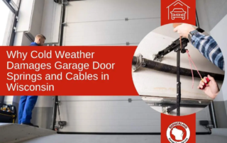 Technician fixing a garage door spring in winter as Bestland Garage Door provides service for cold weather damage in Wisconsin.