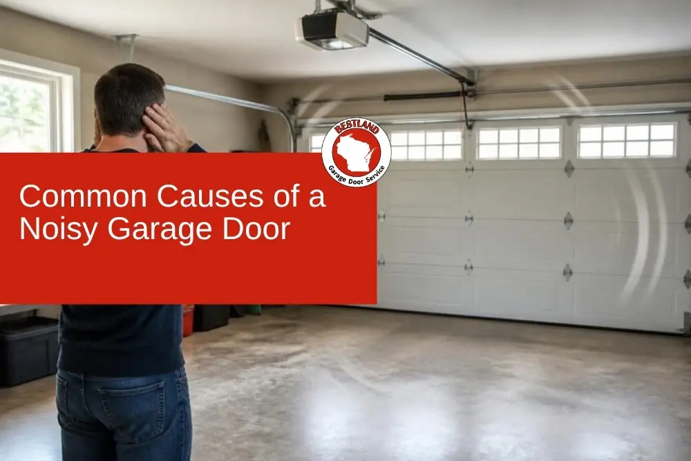 Man covering ears beside noisy garage door